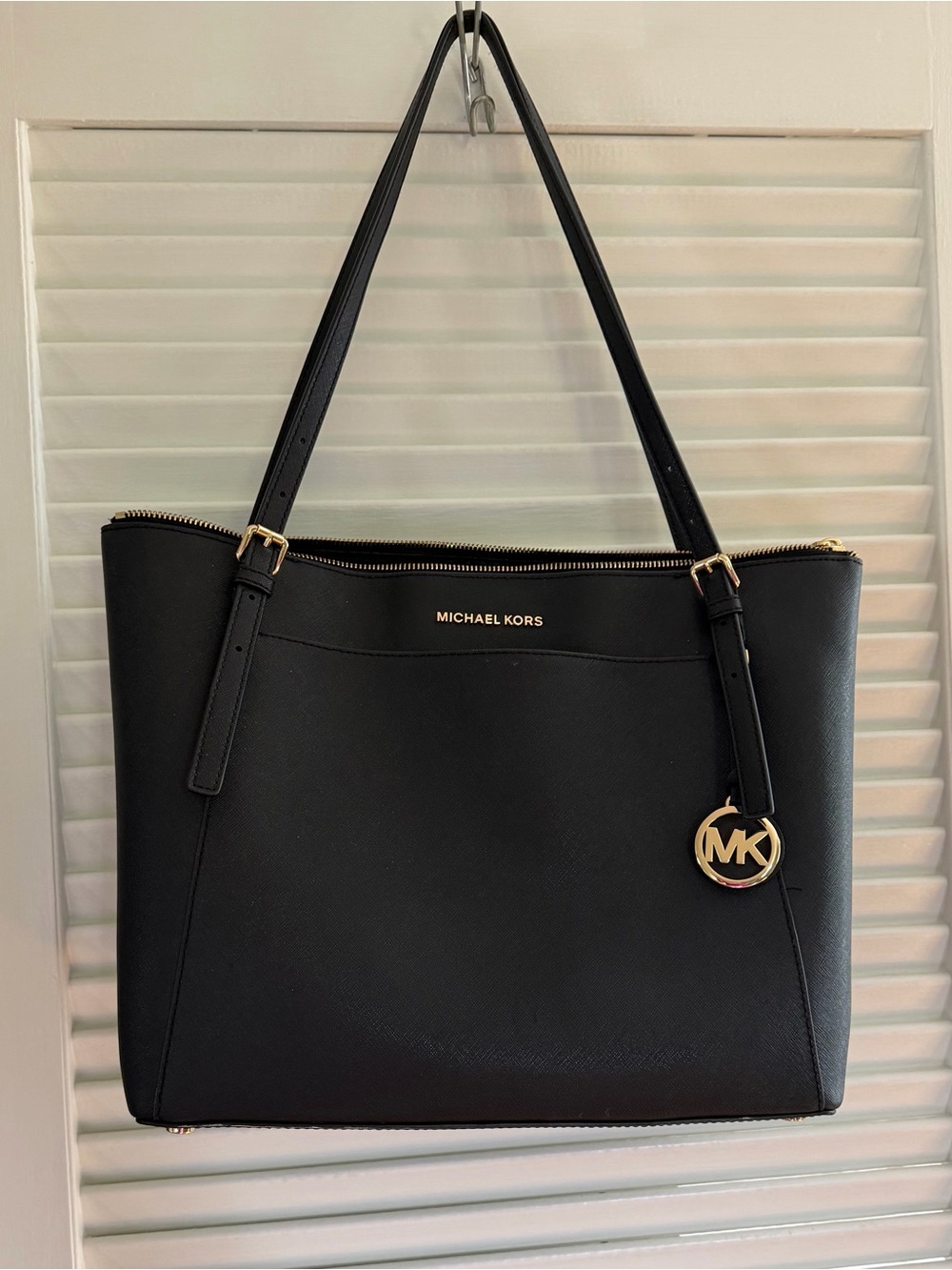 Michael Kors Black Saffiano Leather Tote with Gold Hardware